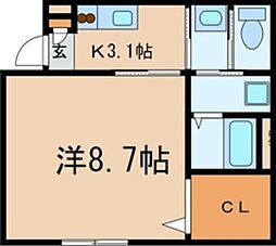 クレール 1階1Kの間取り