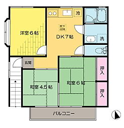 田中ハイツ 2階3DKの間取り