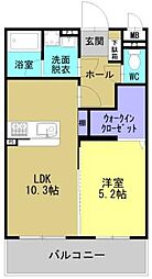 思川レジデンス 2階1LDKの間取り