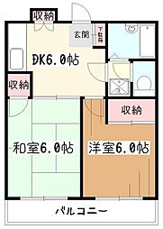 市川マンション 2DKの間取図画像