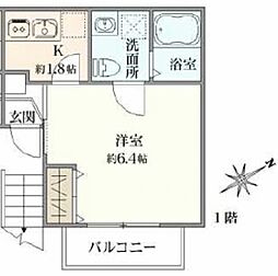 ベルクレール岸谷 1Kの間取図画像