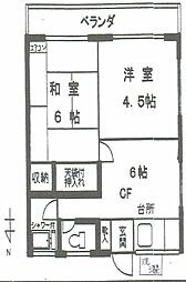 有楽苑 2階2DKの間取り