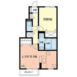 Ma　Mai大野台 1階1LDKの間取り