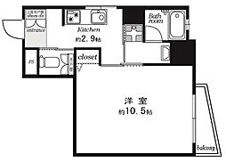 成子坂ハイツ 7階1Kの間取り