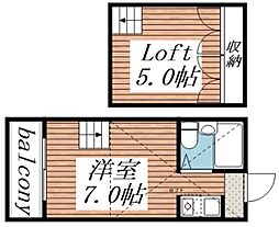 パンシオン元住吉 2階ワンルームの間取り