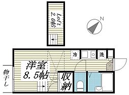 Kビレッジ2 1階ワンルームの間取り