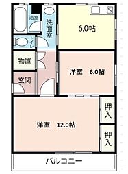 シャトービル 3階2DKの間取り