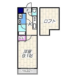 フジパレス南清水町2番館 1Kの間取図画像