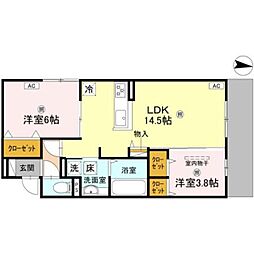 D-residence墨江 1階2LDKの間取り