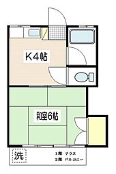 ハイツ岩戸 2階1Kの間取り