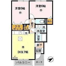 メゾンプレール栗栖 2DKの間取図画像