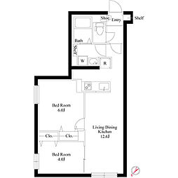 グランパセオ中目黒IV 2LDKの間取図画像