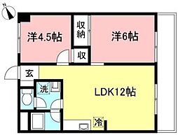 ブリッジハイム鴨志田 4階2LDKの間取り