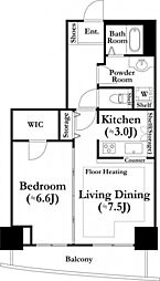 河田町ガーデン1号棟 1LDKの間取図画像