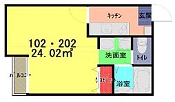 アークシティ的場 1階1Kの間取り