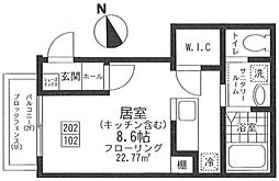 Eddies Home 1階ワンルームの間取り
