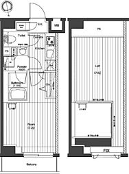 プレミアムキューブG北新宿 1Kの間取図画像