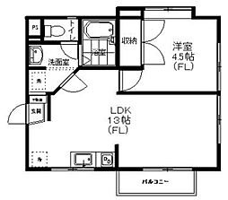 生田ヒルズフラット 1LDKの間取図画像