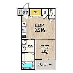 グラースコート 1階1LDKの間取り