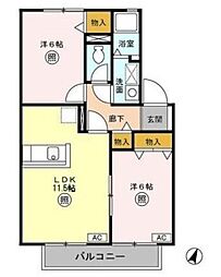 クレール 1階2LDKの間取り