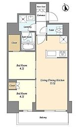 グランカーサ船堀I 13階2LDKの間取り