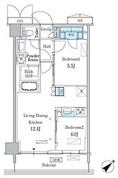パークアクシス品川南大井パークフロント 5階2LDKの間取り