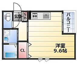 プルメリア西三国4番館 1階ワンルームの間取り