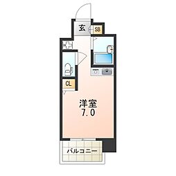 阪神なんば線 千鳥橋駅 徒歩12分の賃貸マンション 3階ワンルームの間取り