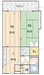 ロンドンビレッジA 2DKの間取図画像