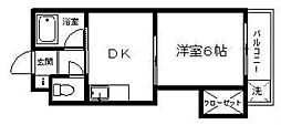 プレジデントハウス2 1DKの間取図画像
