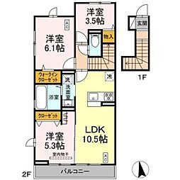 D-ROOMすみよし台 A 2階3LDKの間取り