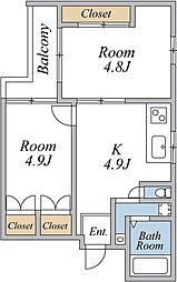 BelleViageMotosumiyoshi 2Kの間取図画像