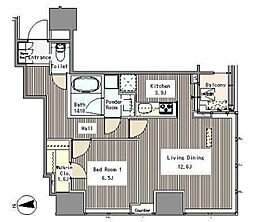 ホワイトタワー浜松町 2階1LDKの間取り