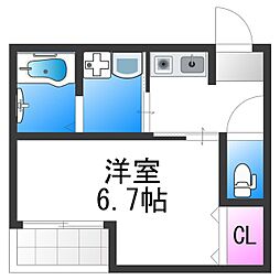 IResidence天王寺 1Kの間取図画像