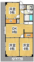 ライフプラザカナン 2階3DKの間取り