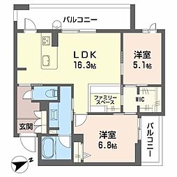 アルテーヌ浜寺元町 3階2LDKの間取り