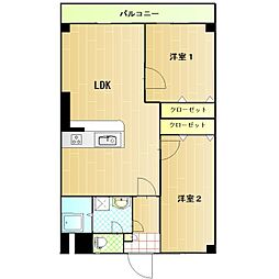 ライフ大手門 2LDKの間取図画像