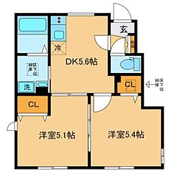 メゾンジェム 2階2LDKの間取り