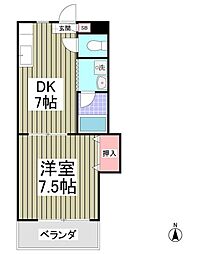 第2成城島田マンション 1Kの間取図画像