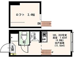 GLANZ 2階ワンルームの間取り