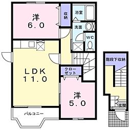 サンライトハウスB棟 2LDKの間取図画像