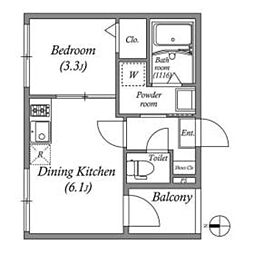 仮）壬生御所ノ内町B 1階1DKの間取り