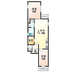 京都グランデ五番館 2階1LDKの間取り