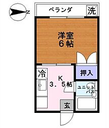 第2小川マンション 3階1Kの間取り