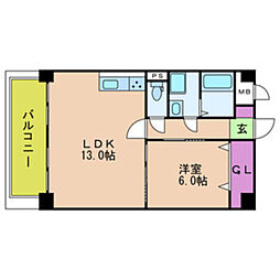 フラットフォーアイザワ 1LDKの間取図画像