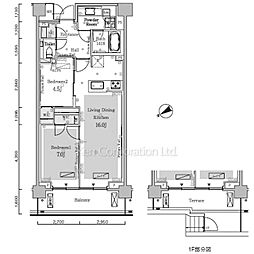 パークアクシスプレミア南青山五丁目 1階2LDKの間取り
