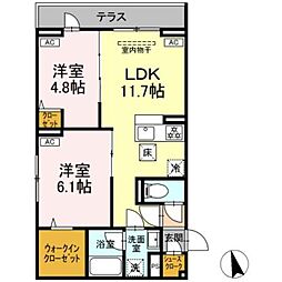 セレスティア羽沢B棟 2LDKの間取図画像