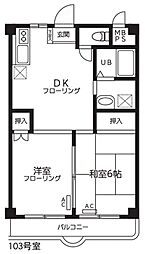 メゾンフィールドビレッジ 1階2DKの間取り
