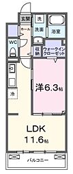 Ksパーシモン 3階1LDKの間取り
