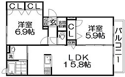 シャーメゾン高倉 2LDKの間取図画像
